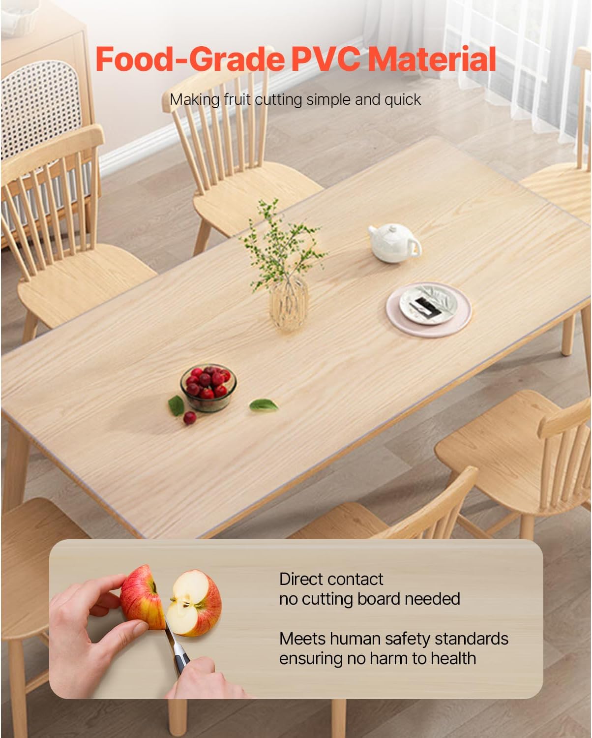 VEVOR  Large Clear Table Cover Protector, 1.5mm Thick PVC Plastic Tablecloth, Waterproof & Oil Spill Proof, Customizable Rectangle Table Cover for Writing Desk, Coffee Table, Dining Room Table